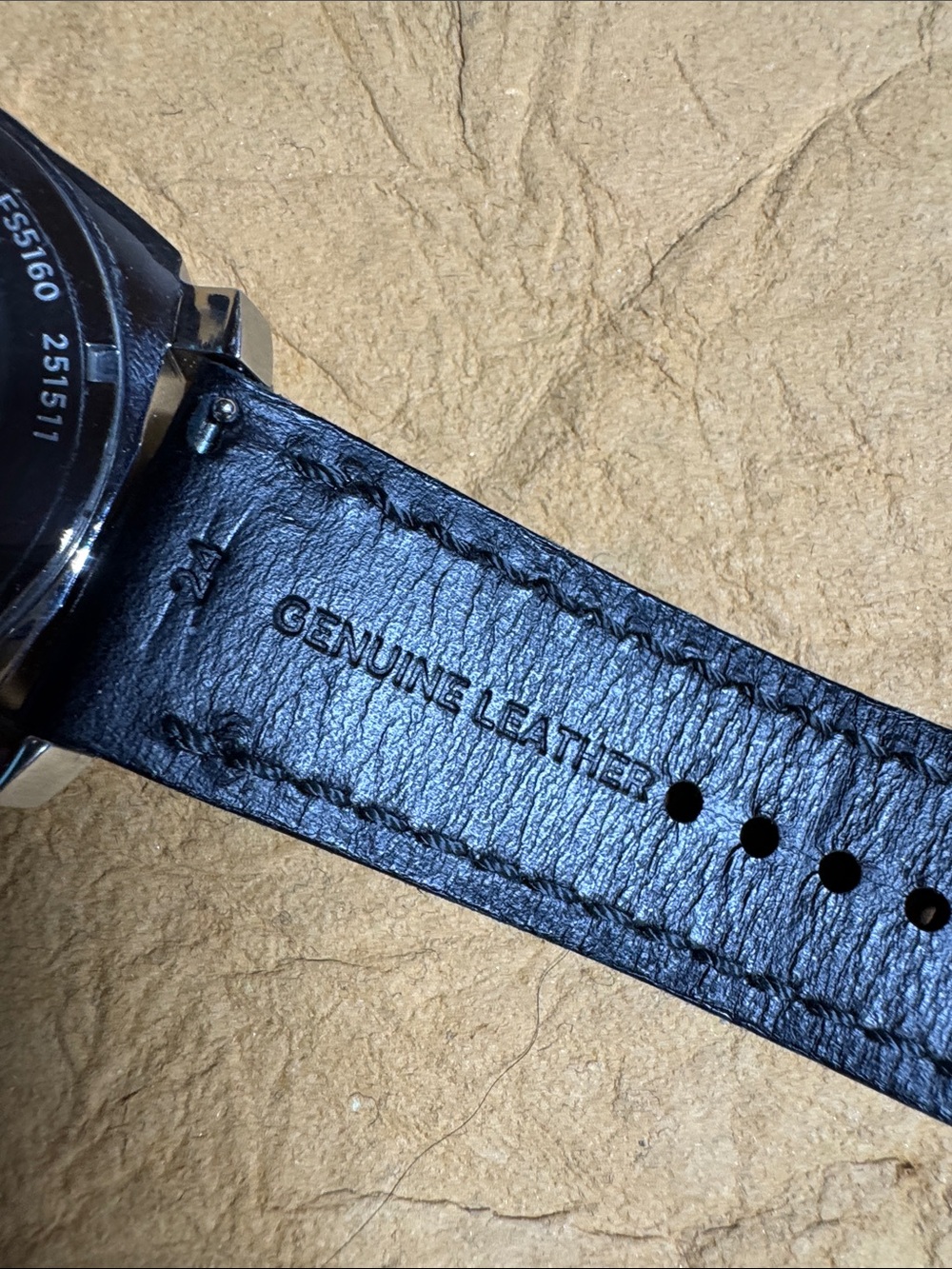 Fossil Men's Black Leather Strap Watch with Blue Dial and Stainless Silver Case - Picture 6 of 10